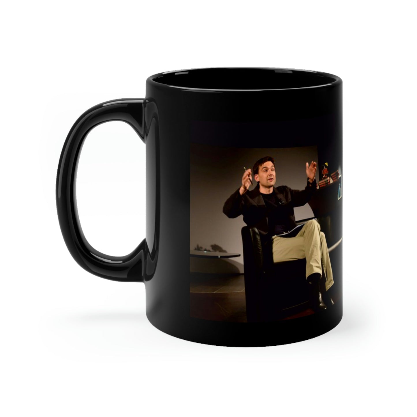 schwarze Kaffeetasse bedruckt mit Boris Reitschuster Foto und Signatur