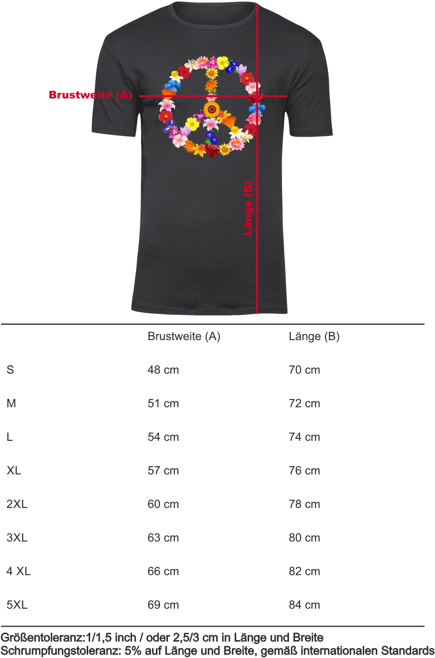 T-Shirt UNISEX „Peace" Blume schwarz mit bunten Aufdruck
