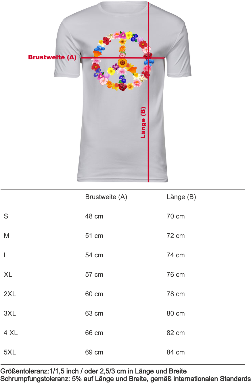 T-Shirt UNISEX „Peace" Blume weiss mit bunten Aufdruck