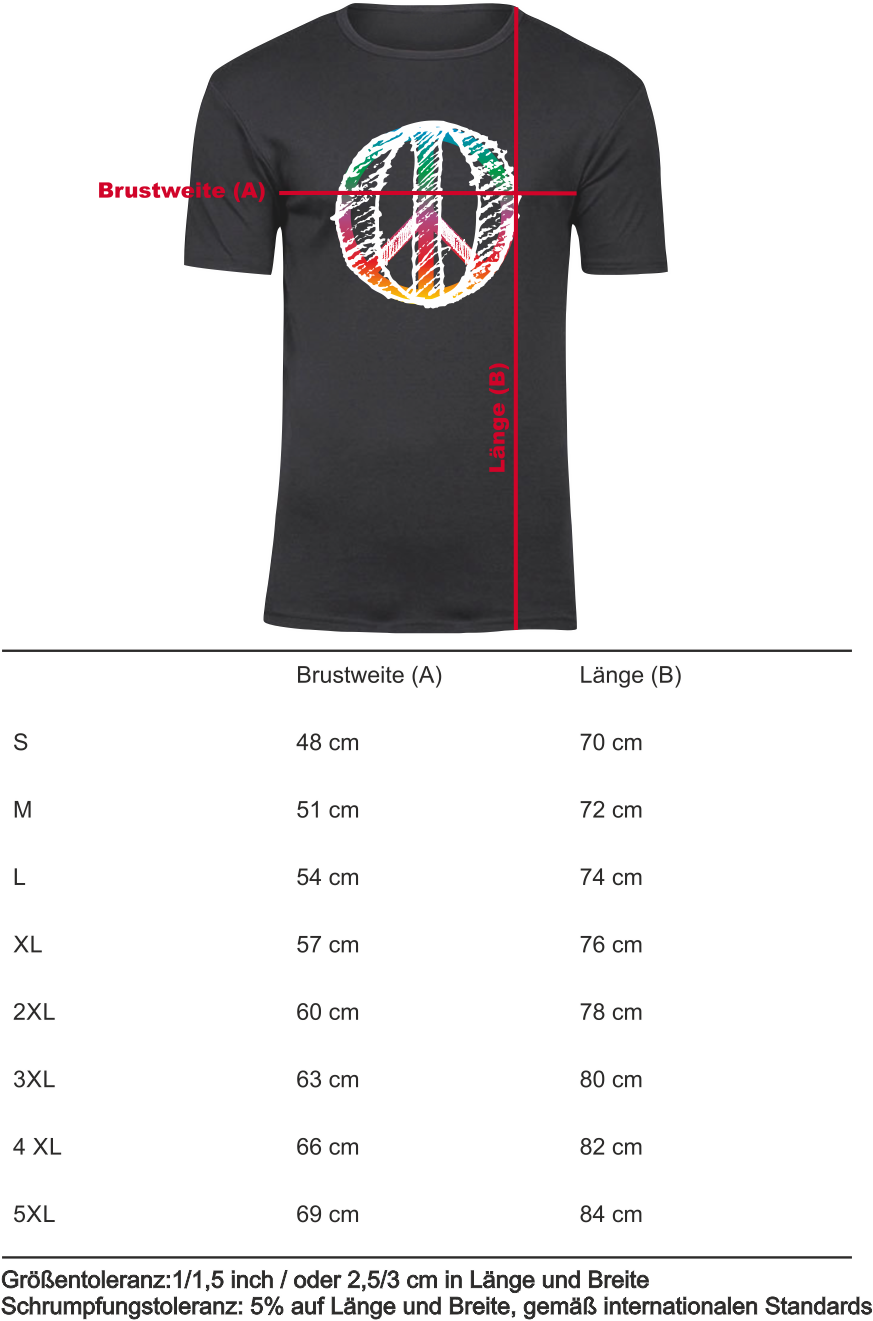 T-Shirt UNISEX „Peace"schwarz, mit bunten Aufdruck im RS Design
