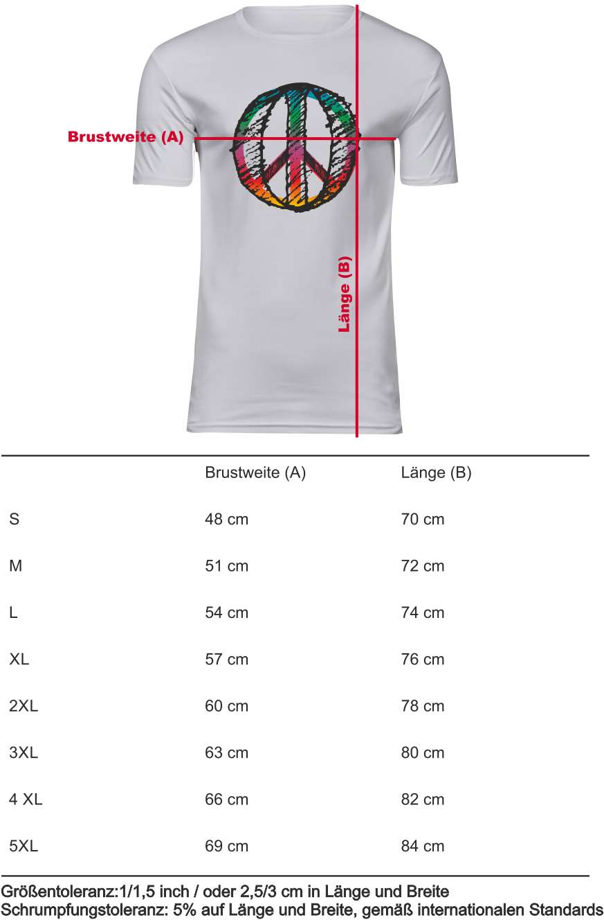 T-Shirt UNISEX „Peace" weiss, mit bunten Aufdruck im RS Design