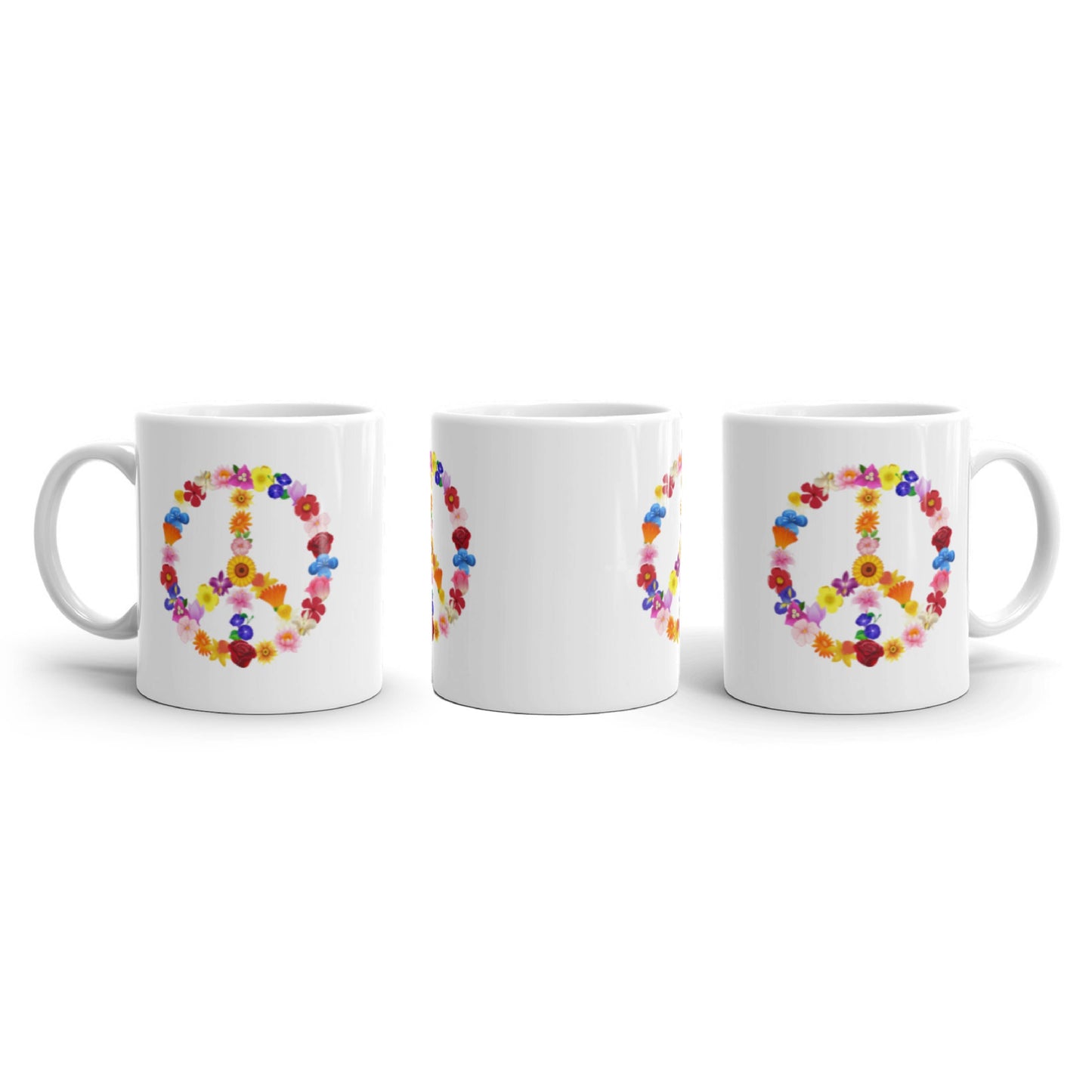Tasse mit Aufdruck buntem Peace Zeichen in Blumenoptik , Reitschuster.de