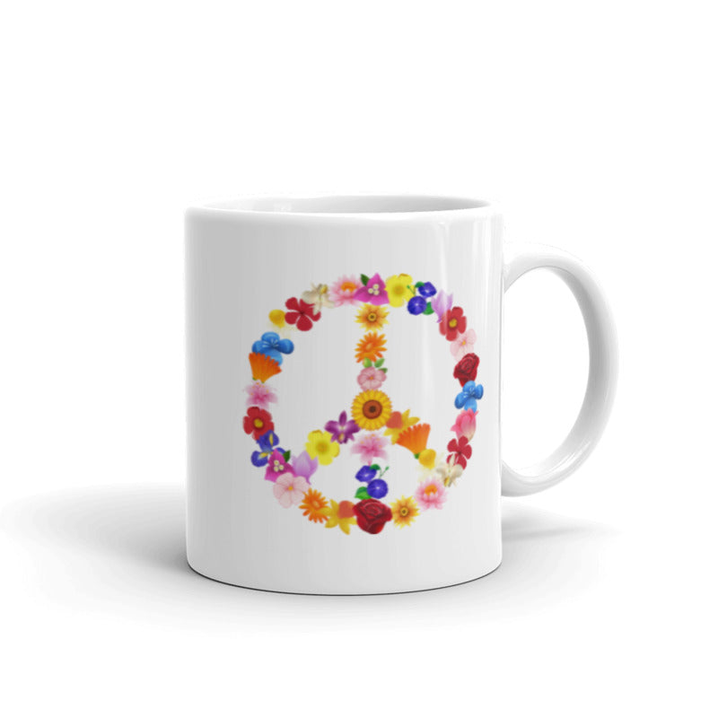 Tasse mit Aufdruck buntem Peace Zeichen in Blumenoptik , Reitschuster.de