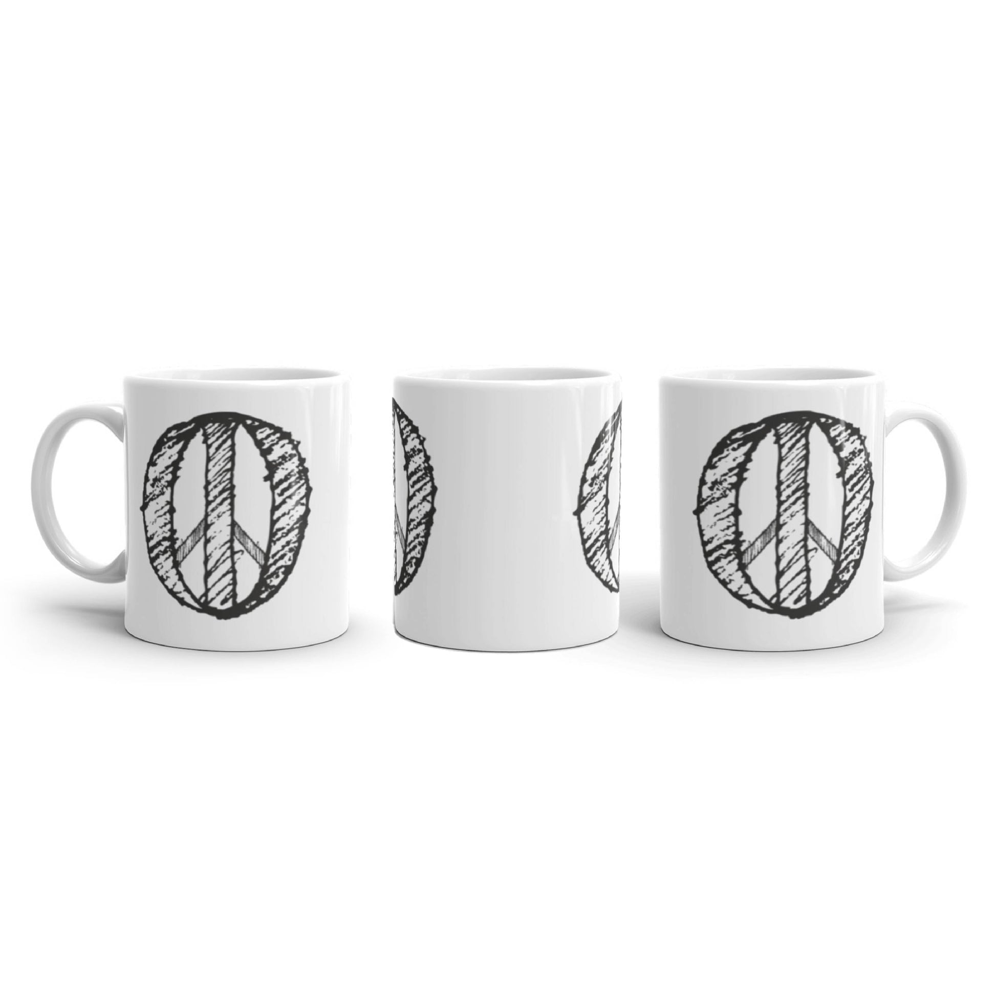 Tasse bedruckt mit schwarzen Peace Zeichen im Reitschuster.de Style