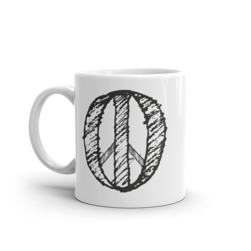 Tasse bedruckt mit schwarzen Peace Zeichen im Reitschuster.de Style