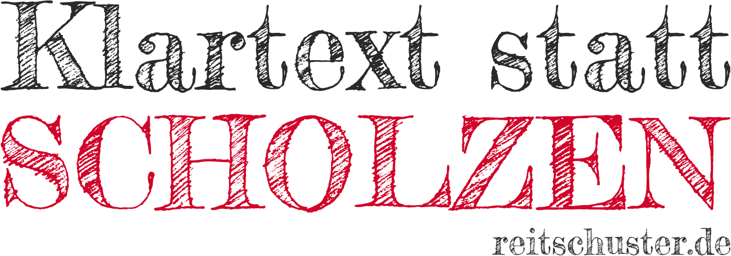 Tasse bedruckt mit Spruch "Klartext statt Schollen" mit Reitschuster.de Schriftzug