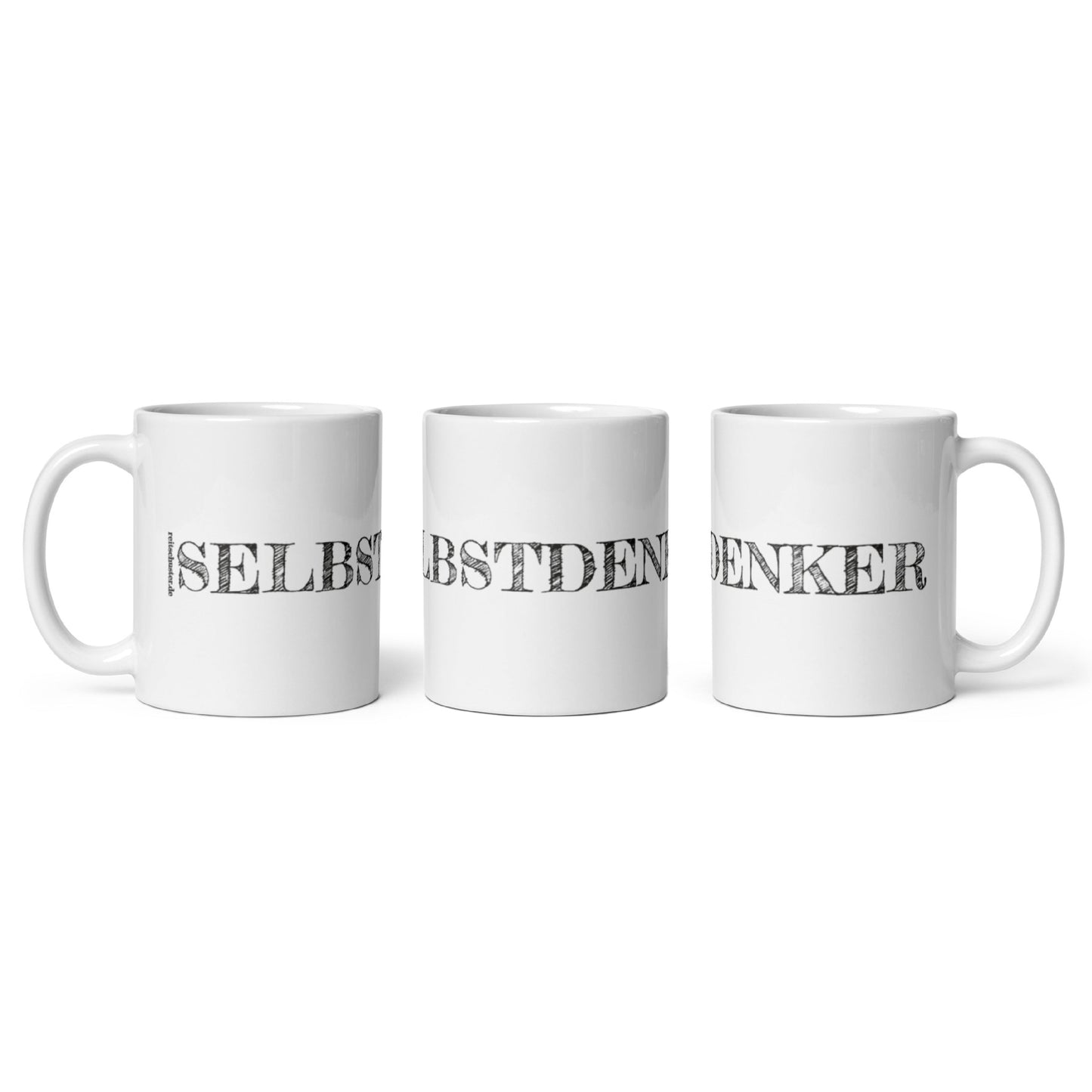 Tasse bedruckt mit Schriftzug "Selbstdenker" und Reitschuster.de