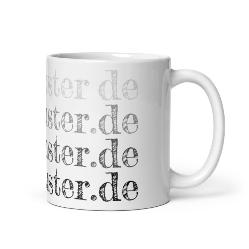 Tasse bedruckt mit schwarzen "reitschuster.de" Schriftzug im Rapport